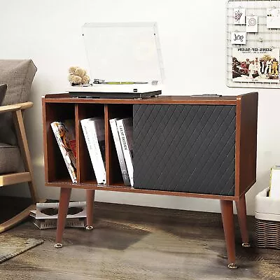 Vinyl Record Player Stand Album Storage Cabinet W/Power Port Turntable Stand • $123.49