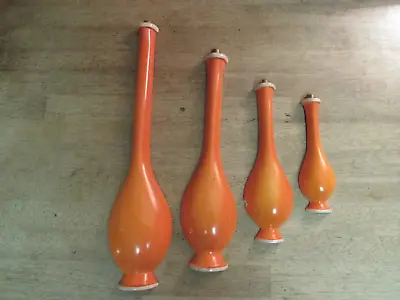 1950s Mid Century Modern Design Plaster Orange Genie Bottle Wall Plaque Lot Of 4 • $59.97