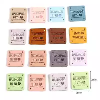 Faux Suede Labels HANDMADE WITH LOVE Square Clothing Tag Label Tags 25x25mm • £1.80