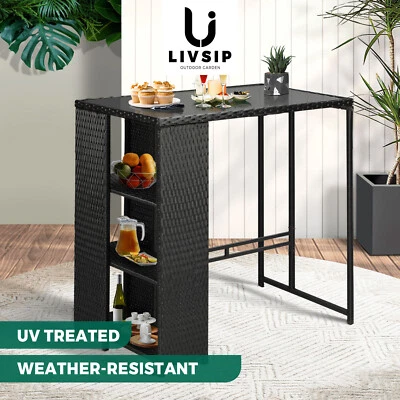 $169.90 • Buy Livsip Rattan Outdoor Bar Table Furniture Cafe Table Patio Setting Dinning Table