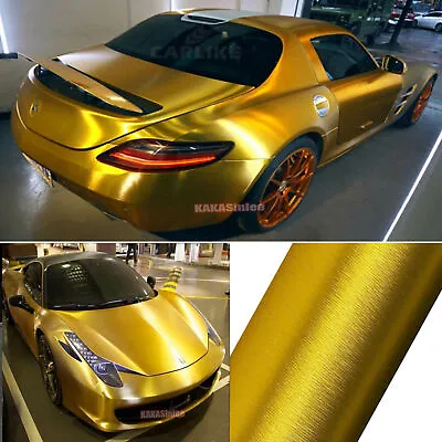 50FT X 5FT Car Wrap Satin Chrome Brushed Steel ALUMINUM Vinyl Sticker Gold HDUS • $248.39