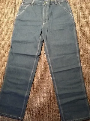 Carhartt Denim Carpenter Pants 38x34 B13 DST Loose Original Fit Work Blue Jeans • $29.83