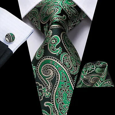 Silk Mens Tie Set Necktie Pocket Square Cufflinks Optional Wedding Party Office • £9.59