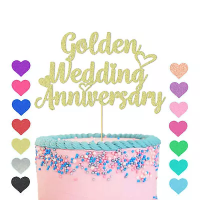 Golden Wedding Anniversary Glitter Cake Topper Decoration For 50th Anniversary • £2.83