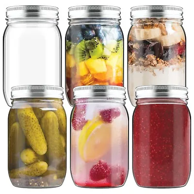 HEFTMAN 6 X Glass Mason Jars Preserving Overnight Oats Homemade Jam Food 500ml • £15.49