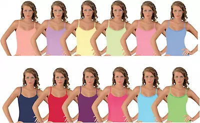 Ladies 100% Cotton Strappy Summer Vest Top With Daisy Trim Assorted Colours • £2.99