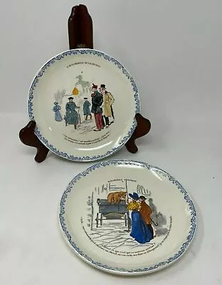 2 ANTIQUE LIMOGES HBCM MONTEREAU PLATE L'AUTOMOBILE DE LA GLOIRE Pratique A76 • $29.85