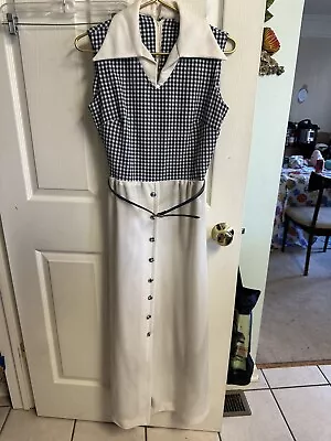 VNT 60s 70s Blue And White Dress Mod Union Made  Med 34 Bust Gingham Check Belt • $32