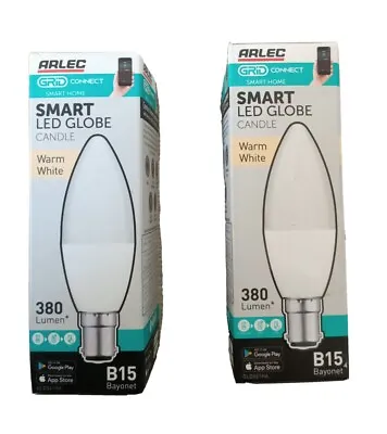 Arlec Grid Connect Smart B15 LED Candle Globe 4W Warm White 380 Lm WiFi - 2 Pack • $29.95