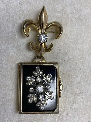 Vintage Coro Pegasus Black Fleur De Lis Expanding Locket Pin Brooch • $45