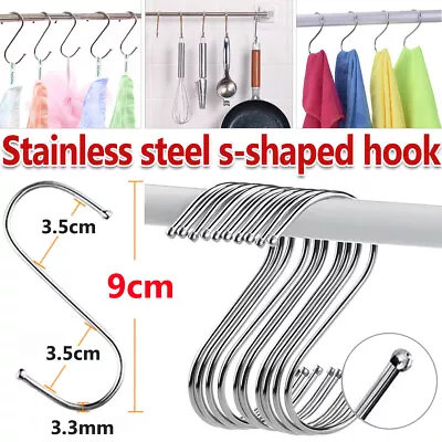 10pcs S Hooks Stainless Steel Kitchen Meat Pan Utensil Clothes Hanger Hanging • £2.79