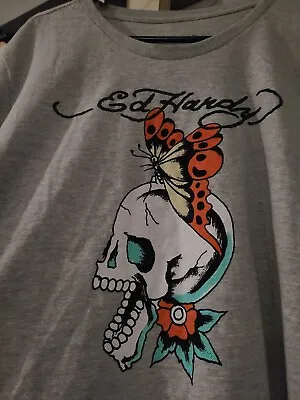 Nwt Ed Hardy 2X XXL Skull Butterfly S/S T-Shirt Relaxed Grey Top Tattoo Art Y2K • $25