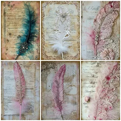 FEATHER AND LACE Cardmaking Card Topper Scrapbook Tags Paper Craft • £1.75