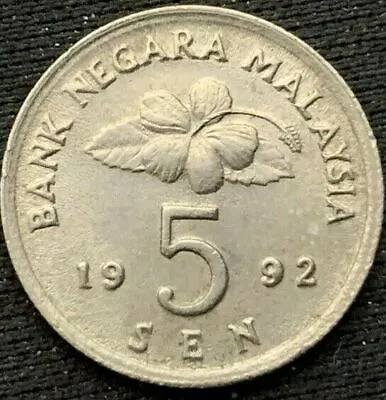 1992 Malaysia 5 Sen Coin XF+            #K275 • $7.20