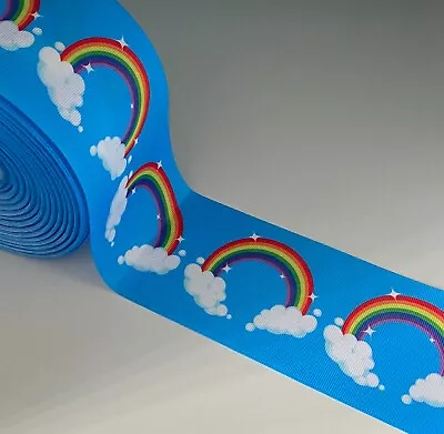 Rainbow Cloud Pride Single Sided Quality Printed Grosgrain Ribbon 3  75mm • £1.95