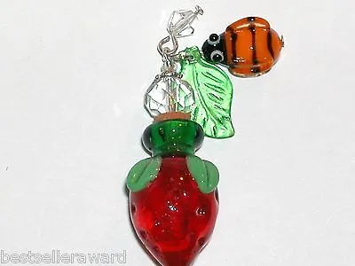 1pc Imp Murano Glass Strawberry Fruit Perfume Cork Bottle Pendant Vial Necklace • $17.95