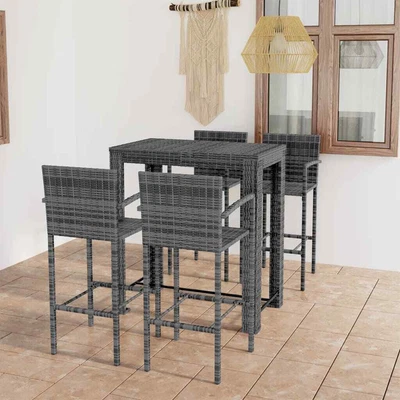 £482.48 • Buy VidaXL 5 Piece Outdoor Bar Set With Armrest Poly Rattan Grey UK NEW