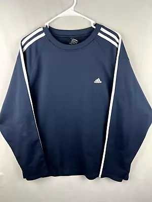 Adidas Shirt Mens Size 2XL Blue Long Sleeve Classic 3 Stripes Logo Vintage Y2K • $23.99