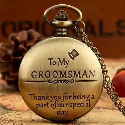 To Groomsman Quartz Pocket Watch Bronze Necklace Chain Pendant Gift Men Hot New • $23.98