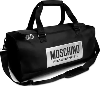 Moschino Black Silver Duffle Shoulder Bag Overnight Gym Weekender Travel Carryon • $60