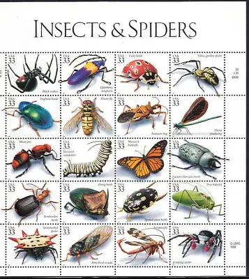 US #3351 MNH M/S 1999 Spider Monarch Beetle Butterfly Velvet Ant [Pos 2 P1111] • $15.99