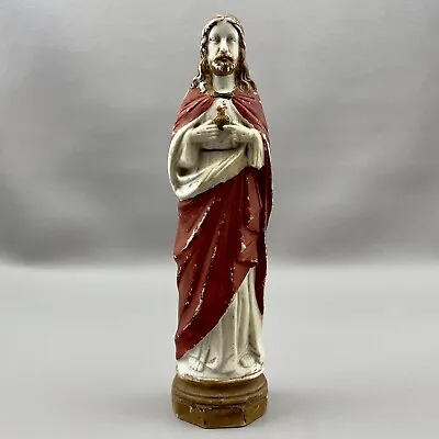 Vintage 9.25” Tall Sacred Heart Jesus Statue 1266 Catholic  READ Condition • $89.99
