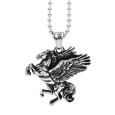 $21.99 • Buy Pegasus Necklace Silver Stainless Steel Mythical Winged Horse Pendant Mare Pony