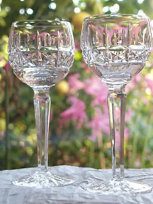 Waterford Crystal Kylemore Hock Wine Glasses Pair Vintage Signed 7 3/8  Tall • £75