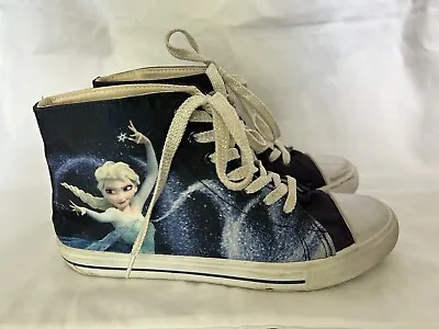 Kid's Size 7 Women's 5 Disney Elsa Frozen High Top Blue Lace Up Sneakers Shoes • $8