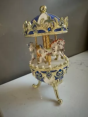 Blue Faberge-Egg Style Carousel Music Box • $25