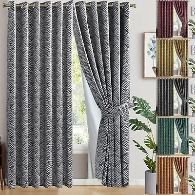 Modern Fully Lined Jacquard Curtain Luxury Wave Curtains Pencil Pleat & Ring Top • £18.99