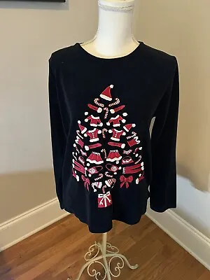 MICHAEL SIMON Black Velour Christmas Tree Pullover Shirt Women’s Small Embroider • $34.99