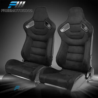 Adjustable Universal Racing Seats X2 Black Suede & Carbon Leather &2 Dual Slider • $354.99