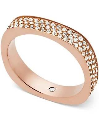 $85 Michael Kors Rose  Gold Tone Flat Square Pave Ring Size 7 #35 • $59.99