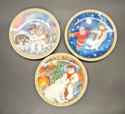 £10.99 • Buy Set Of 3 Royal Worcester Christmas Snowman Miniature Collector Plates 3.75 