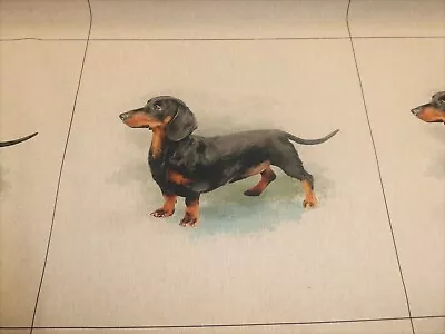 DACHSHUND - Linen Look Cotton Fabric - CUSHION PANELS And By The Metre • £2.85