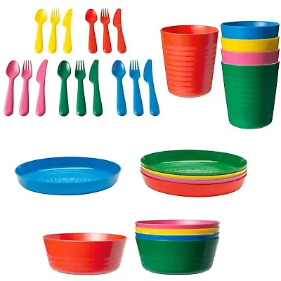  Kids Plastic Bowls Cups Plates Cutlery Set Individual Colours Children Toddler • £6.49