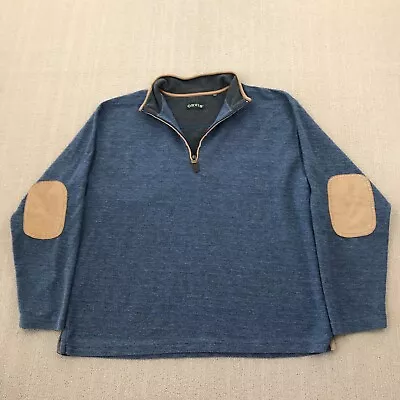 ORVIS Sweater Mens Extra Large Blue 1/4 Zip Pullover Leather Trim Mock Neck • $29