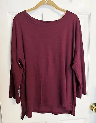 NWT Banana Republic Malibu Step Hem Tee Top XL  Wine 3/4 Sleeve Boat Neck  • $17.99