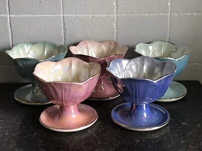 £9.99 • Buy Stunning Vintage Art Deco Set Of 5 Maling Lustre Ware Sundae Dishes