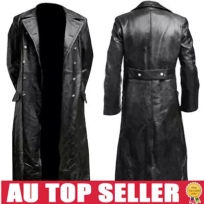 German Style Vintage Classic WW2 Military Officer Uniform Leather Trench Coat- • $79.19