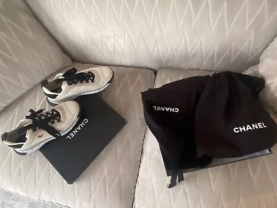 Authentic Chanel Rare Black Beige Logo Sneakers With Box Dust Bags 40 • $560