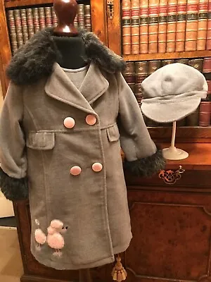 £45 • Buy Girls’ Couche Tot Grey Velvet Dress, Fur Trim Coat & Hat Outfit - Age 2-3 Years