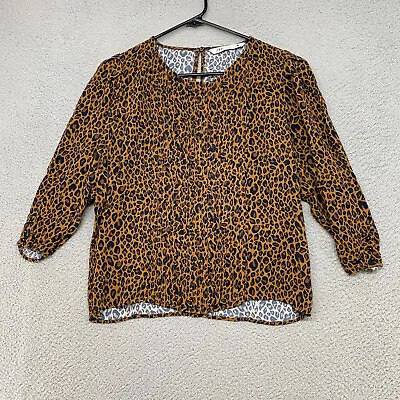Zara Top Womens Medium Pintucked Leopard Animal Print Blouse Work Brown • $18.95