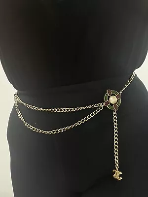 Vintage CHANEL Belt Green And Gripoix With Pearl Buckle Chain Belt  • £470