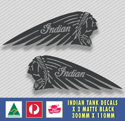 Indian Style Tank Decals X 2 MATTE BLACK Motorbike Racing Sturgess Sticker • $24.95