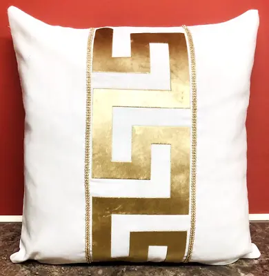 Greek Border/key Ivory/cream & GOLD With Stones Decorative Pillow Throw Cover18  • £16.99