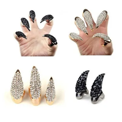 Punk Gothic Silvery Ghost Skull Knuckle Eagle Claw Double Cosplay Jewelry Ring • £3.49