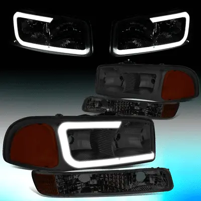 For 1999-2007 Gmc Sierra/yukon Pair Led Drl Headlight+bumper Lamps Smoked/amber • $99.99