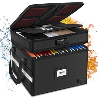 $56.57 • Buy Fireproof Document Box With Lock, 2 Layer File Box Organizer With 5 Tab Inserts